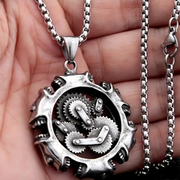 New! MEN'S Steampunk Goth Mechanical Skull Pendant Necklace. - Picture 5 of 7